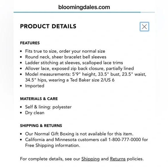 Ted Baker NWOT size 1 (S) bell sleeves Sky Blue Lace Blouse. Full descr in pics - Picture 17 of 17